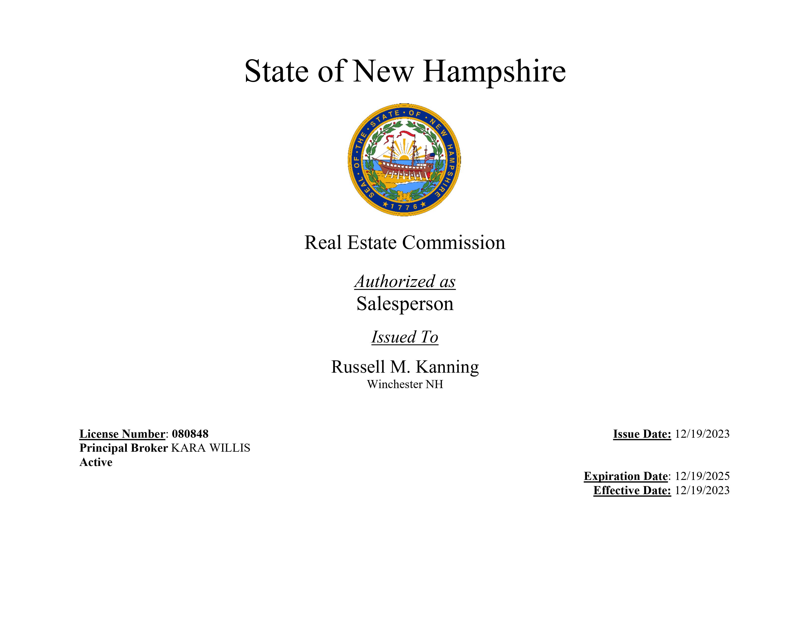 NH Real Estate License 2023to2025 Salesperson